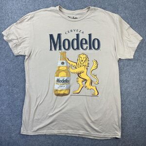 Modelo Cerveza Shirt Mens XL Beige Lion Beer Bottle Graphic Tee T-Shirt